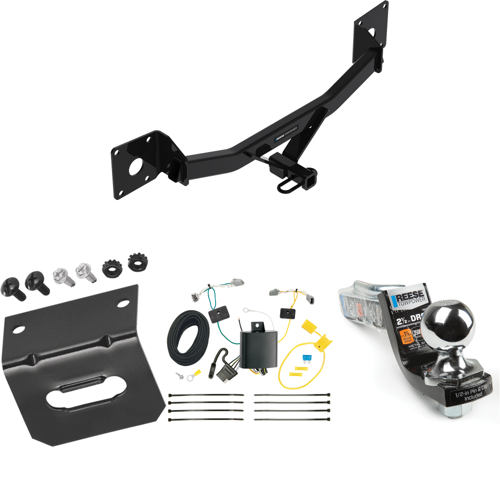 Fits 2016-2023 Chevrolet Malibu Trailer Hitch Tow PKG w/ 4-Flat Wiring Harness + Interlock Starter Kit w/ 2" Ball 2-1/2" Drop 2" Rise + Wiring Bracket (Excludes: Premier (New Body Style) Models) By Reese Towpower