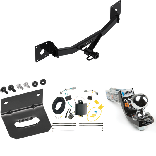 Fits 2016-2023 Chevrolet Malibu Trailer Hitch Tow PKG w/ 4-Flat Wiring Harness + Interlock Starter Kit w/ 2" Ball 2-1/2" Drop 2" Rise + Wiring Bracket (Excludes: Premier (New Body Style) Models) By Reese Towpower