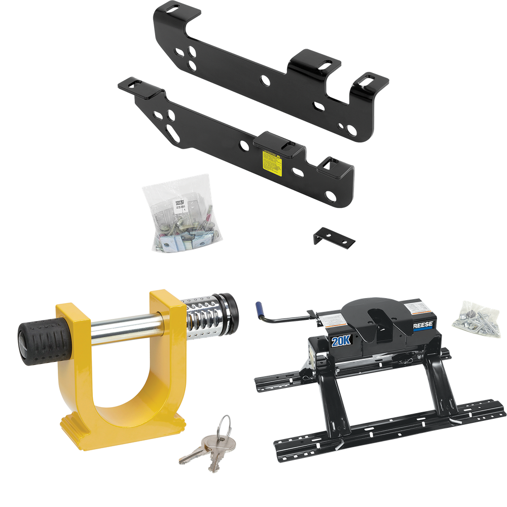 Fits 2011-2016 Ford F-450 Super Duty Custom Industry Standard Above Bed Rail Kit + 20K Fifth Wheel + King Pin Lock (For 5'8 or Shorter Bed (Sidewinder Required), Except Cab & Chassis, w/o Factory Puck System Models) By Reese