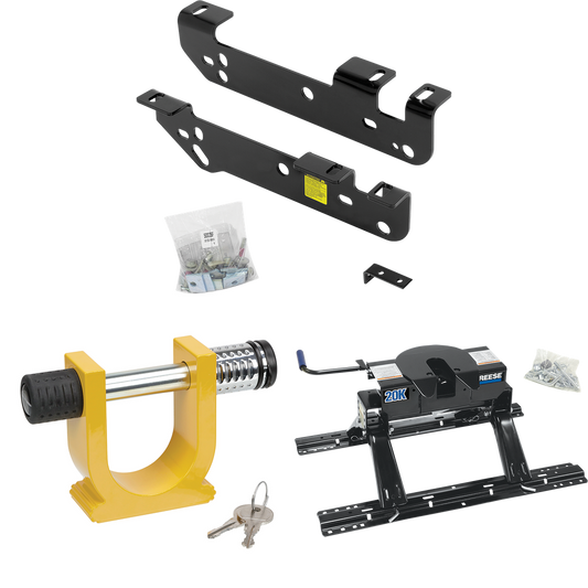 Fits 2011-2016 Ford F-450 Super Duty Custom Industry Standard Above Bed Rail Kit + 20K Fifth Wheel + King Pin Lock (For 5'8 or Shorter Bed (Sidewinder Required), Except Cab & Chassis, w/o Factory Puck System Models) By Reese