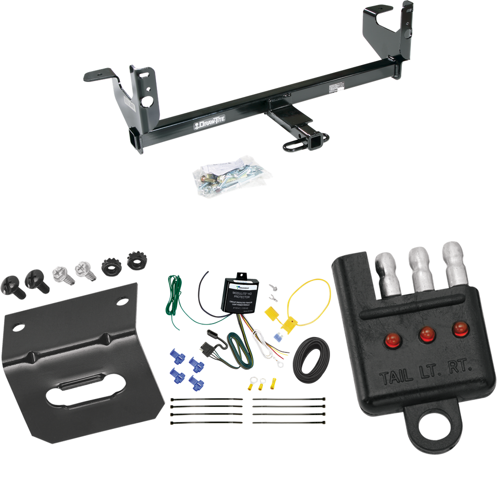 Se adapta al paquete de enganche de remolque Chevrolet Malibu LTZ 2008-2012 con arnés de cableado plano de 4 + soporte + probador de Draw-Tite