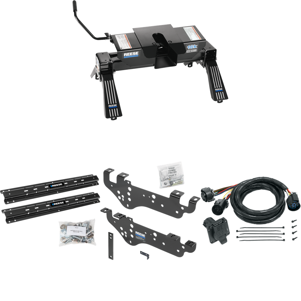 Fits 2008-2010 Ford F-450 Super Duty Custom Outboard Above Bed Rail Kit + 16K Fifth Wheel + In-Bed Wiring (For 5'8 or Shorter Bed (Sidewinder Required), Except Cab & Chassis, w/o Factory Puck System Models) By Reese