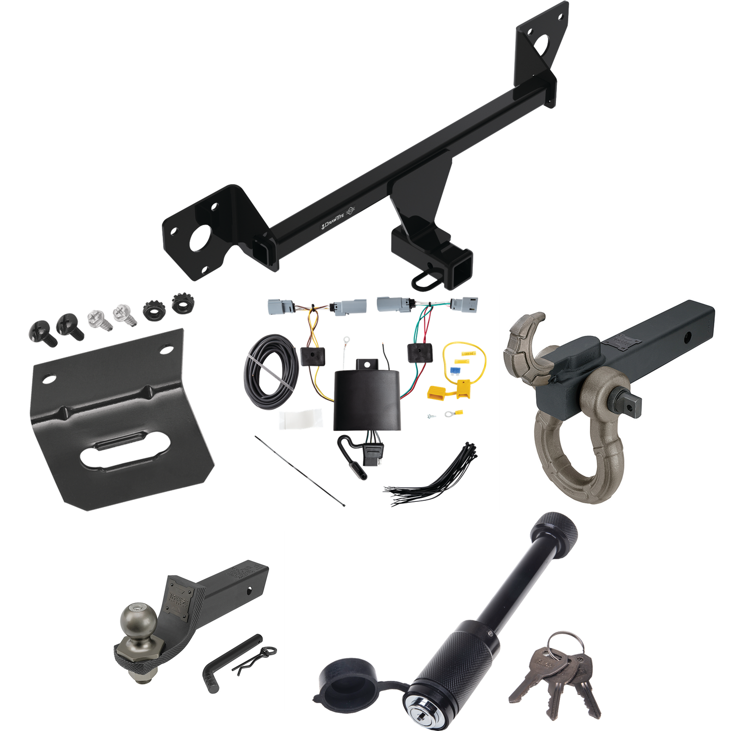 Fits 2021-2023 Chevrolet Trailblazer Trailer Hitch Tow PKG w/ 4-Flat Wiring + Interlock Tactical Starter Kit w/ 2" Drop & 2" Ball + Tactical Hook & Shackle Mount + Tactical Dogbone Lock + Wiring Bracket (For w/LED Taillights Models) By Draw-Tite