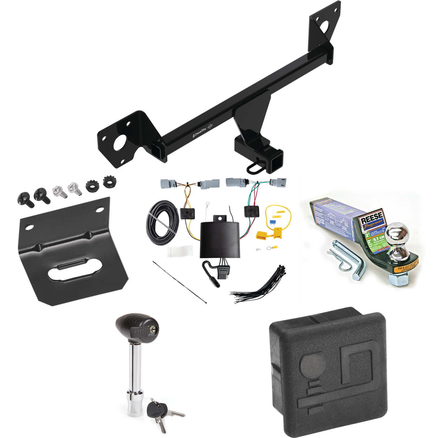 Fits 2021-2023 Chevrolet Trailblazer Trailer Hitch Tow PKG w/ 4-Flat Wiring + Starter Kit Ball Mount w/ 2" Drop & 1-7/8" Ball + Wiring Bracket + Hitch Lock + Hitch Cover (For w/LED Taillights Models) By Draw-Tite