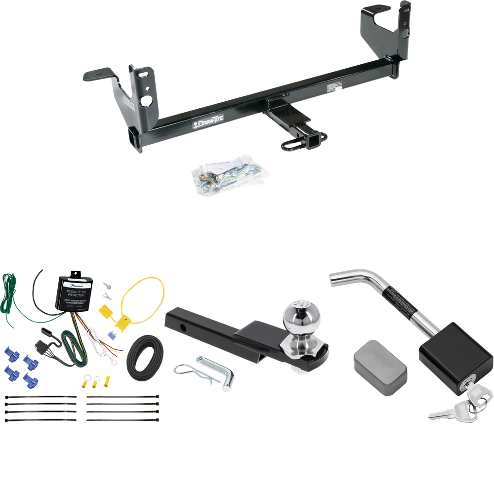 Fits 2008-2012 Chevrolet Malibu LTZ Trailer Hitch Tow PKG w/ 4-Flat Wiring Harness + Interlock Starter Kit w/ 2" Ball 1-1/4" Drop 3/4" Rise + Hitch Lock By Draw-Tite