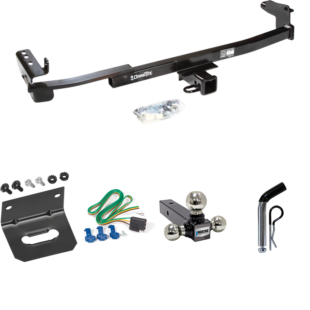 Fits 2008-2009 Ford Taurus Trailer Hitch Tow PKG w/ 4-Flat Wiring Harness + Triple Ball Ball Mount 1-7/8" & 2" & 2-5/16" Trailer Balls + Pin/Clip + Wiring Bracket (For Sedan Models) By Draw-Tite