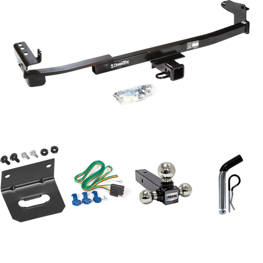 Fits 2008-2009 Ford Taurus Trailer Hitch Tow PKG w/ 4-Flat Wiring Harness + Triple Ball Ball Mount 1-7/8" & 2" & 2-5/16" Trailer Balls + Pin/Clip + Wiring Bracket (For Sedan Models) By Draw-Tite