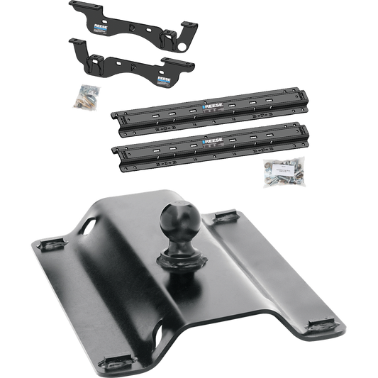 Fits 2023-2024 Ford F-450 Super Duty Custom Outboard Above Bed Rail Kit + 25K Pro Series Gooseneck Hitch (For 6-1/2' and 8 foot Bed, Except Cab & Chassis, w/o Factory Puck System Models) By Reese