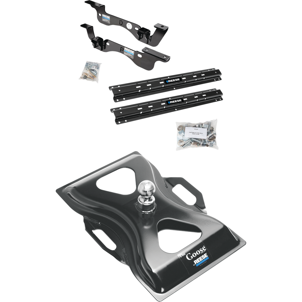 Fits 2017-2022 Ford F-350 Super Duty Custom Outboard Above Bed Rail Kit + 25K Reese Gooseneck Hitch (For 6-1/2' and 8 foot Bed, Except Cab & Chassis, w/o Factory Puck System Models) By Reese