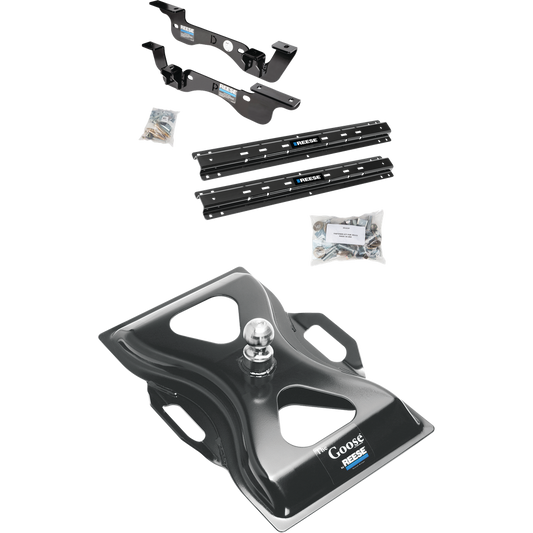 Fits 2017-2022 Ford F-350 Super Duty Custom Outboard Above Bed Rail Kit + 25K Reese Gooseneck Hitch (For 6-1/2' and 8 foot Bed, Except Cab & Chassis, w/o Factory Puck System Models) By Reese