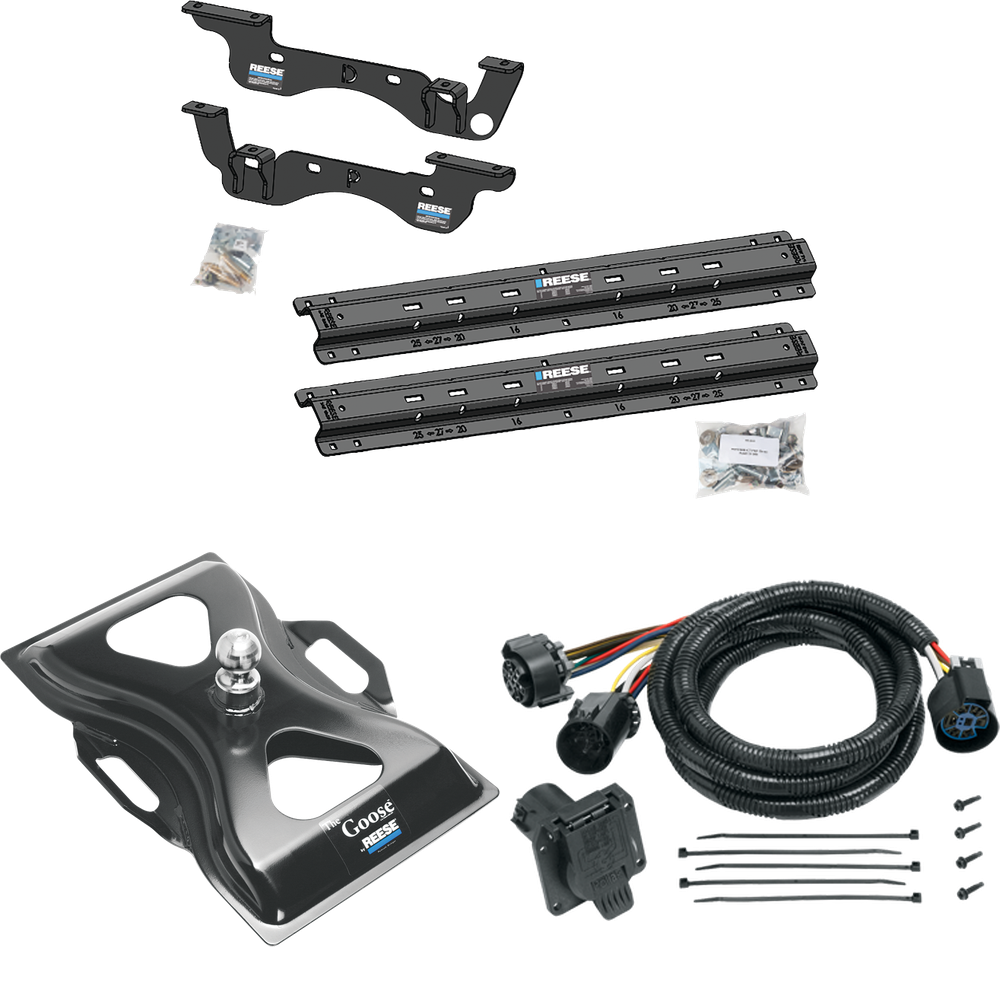Fits 2023-2024 Ford F-550 Super Duty Custom Outboard Above Bed Rail Kit + 25K Reese Gooseneck Hitch + In-Bed Wiring (For 6-1/2' and 8 foot Bed, Except Cab & Chassis, w/o Factory Puck System Models) By Reese