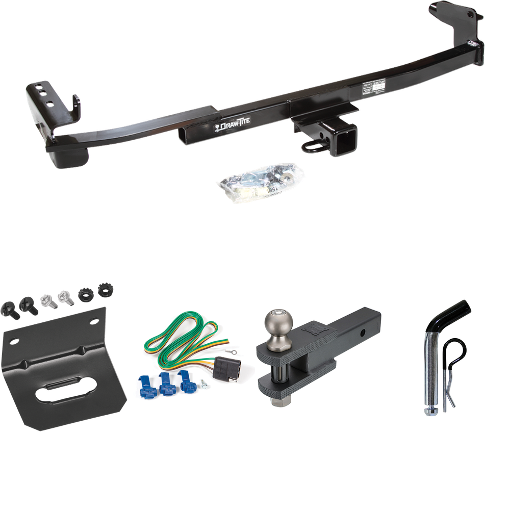 Fits 2008-2009 Ford Taurus Trailer Hitch Tow PKG w/ 4-Flat Wiring Harness + Clevis Hitch Ball Mount w/ 2" Ball + Pin/Clip + Wiring Bracket (For Sedan Models) By Draw-Tite