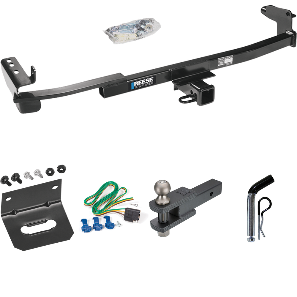 Se adapta al paquete de remolque con enganche para remolque Ford Taurus X 2008-2009 con arnés de cableado de 4 planos + soporte de bola de enganche de horquilla con bola de 2" + pasador/clip + soporte de cableado de Reese Towpower