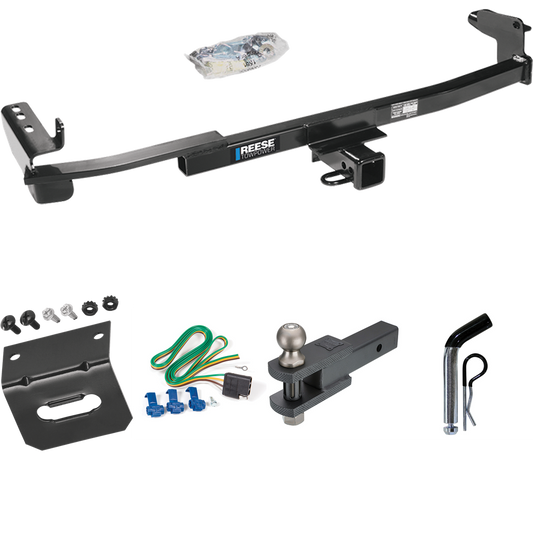 Se adapta al paquete de remolque con enganche para remolque Ford Taurus X 2008-2009 con arnés de cableado de 4 planos + soporte de bola de enganche de horquilla con bola de 2" + pasador/clip + soporte de cableado de Reese Towpower