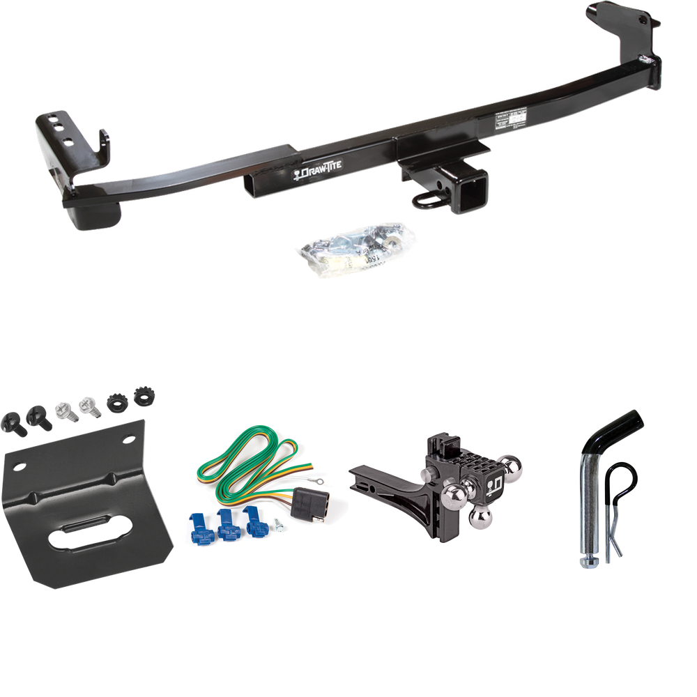 Fits 2008-2009 Ford Taurus Trailer Hitch Tow PKG w/ 4-Flat Wiring Harness + Adjustable Drop Rise Triple Ball Ball Mount 1-7/8" & 2" & 2-5/16" Trailer Balls + Pin/Clip + Wiring Bracket (For Sedan Models) By Draw-Tite