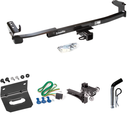 Fits 2008-2009 Ford Taurus Trailer Hitch Tow PKG w/ 4-Flat Wiring Harness + Adjustable Drop Rise Triple Ball Ball Mount 1-7/8" & 2" & 2-5/16" Trailer Balls + Pin/Clip + Wiring Bracket (For Sedan Models) By Draw-Tite