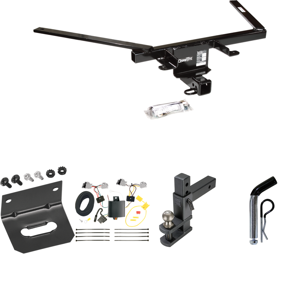 Fits 2010-2019 Ford Taurus Trailer Hitch Tow PKG w/ 4-Flat Wiring Harness + Adjustable Drop Rise Clevis Hitch Ball Mount w/ 2" Ball + Pin/Clip + Wiring Bracket (For Sedan Models) By Draw-Tite