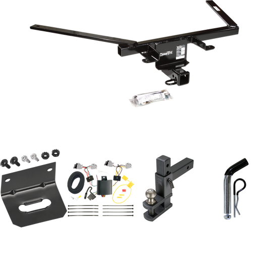 Fits 2010-2019 Ford Taurus Trailer Hitch Tow PKG w/ 4-Flat Wiring Harness + Adjustable Drop Rise Clevis Hitch Ball Mount w/ 2" Ball + Pin/Clip + Wiring Bracket (For Sedan Models) By Draw-Tite