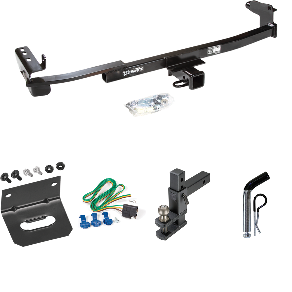 Fits 2008-2009 Ford Taurus X Trailer Hitch Tow PKG w/ 4-Flat Wiring Harness + Adjustable Drop Rise Clevis Hitch Ball Mount w/ 2" Ball + Pin/Clip + Wiring Bracket By Draw-Tite