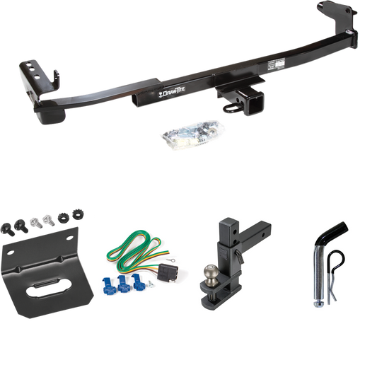 Fits 2008-2009 Ford Taurus X Trailer Hitch Tow PKG w/ 4-Flat Wiring Harness + Adjustable Drop Rise Clevis Hitch Ball Mount w/ 2" Ball + Pin/Clip + Wiring Bracket By Draw-Tite