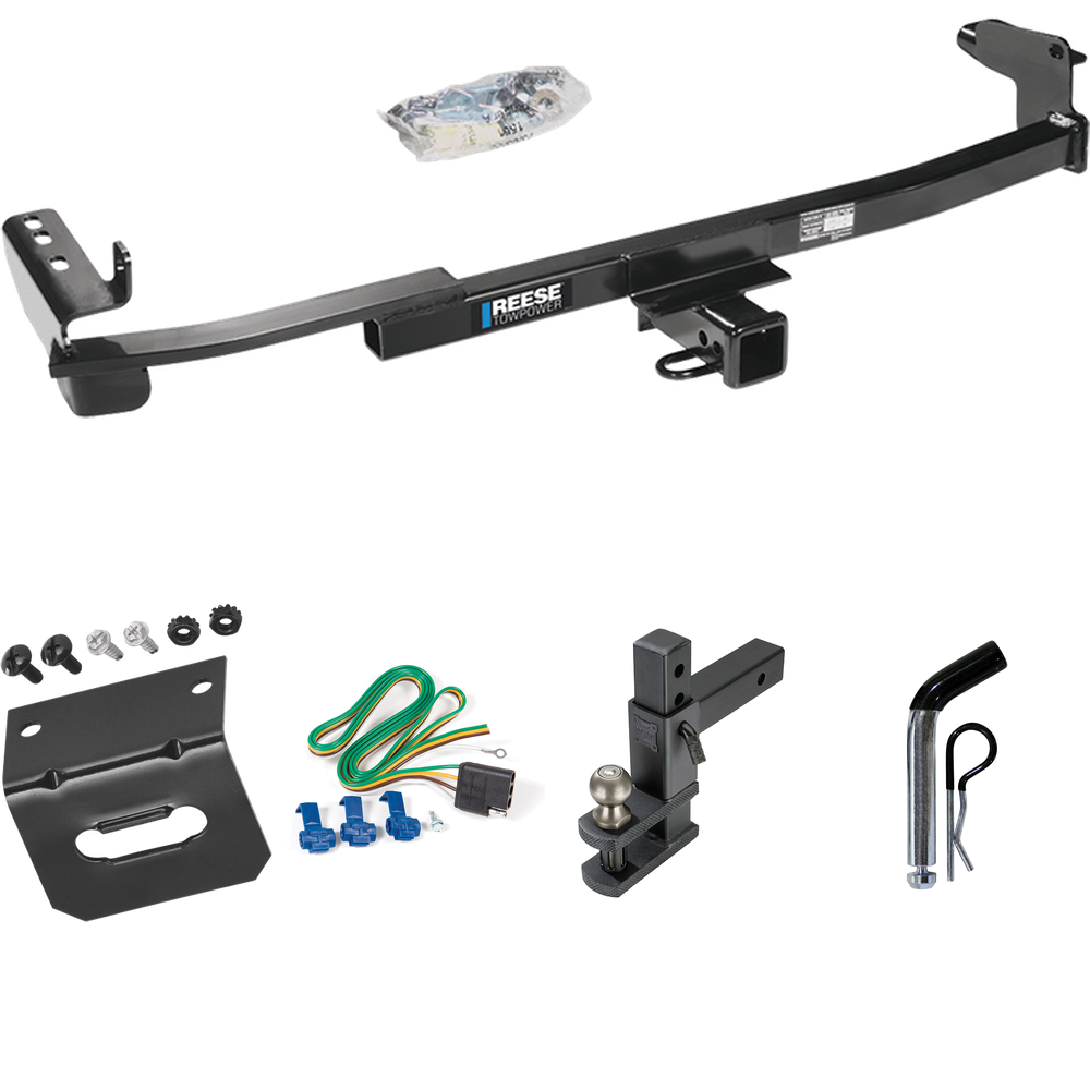 Fits 2008-2009 Ford Taurus Trailer Hitch Tow PKG w/ 4-Flat Wiring Harness + Adjustable Drop Rise Clevis Hitch Ball Mount w/ 2" Ball + Pin/Clip + Wiring Bracket (For Sedan Models) By Reese Towpower