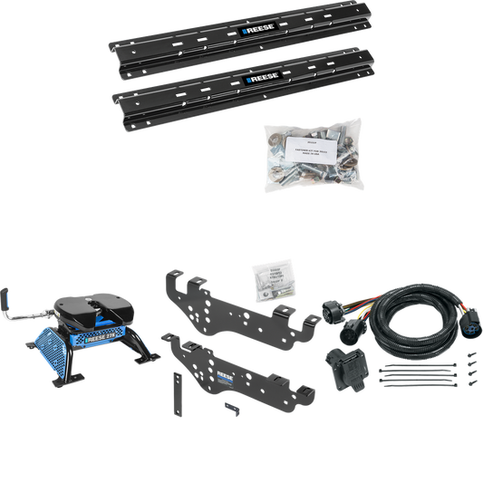 Fits 1999-2010 Ford F-250 Super Duty Custom Outboard Above Bed Rail Kit + Reese M5 27K Fifth Wheel + In-Bed Wiring (For 6-1/2' and 8 foot Bed, Except Cab & Chassis, w/o Factory Puck System Models) By Reese