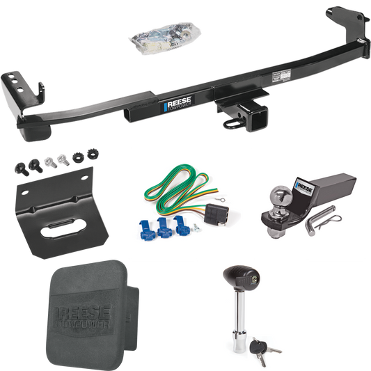 Fits 2008-2009 Ford Taurus X Trailer Hitch Tow PKG w/ 4-Flat Wiring + Starter Kit Ball Mount w/ 2" Drop & 2" Ball + 1-7/8" Ball + Wiring Bracket + Hitch Lock + Hitch Cover By Reese Towpower