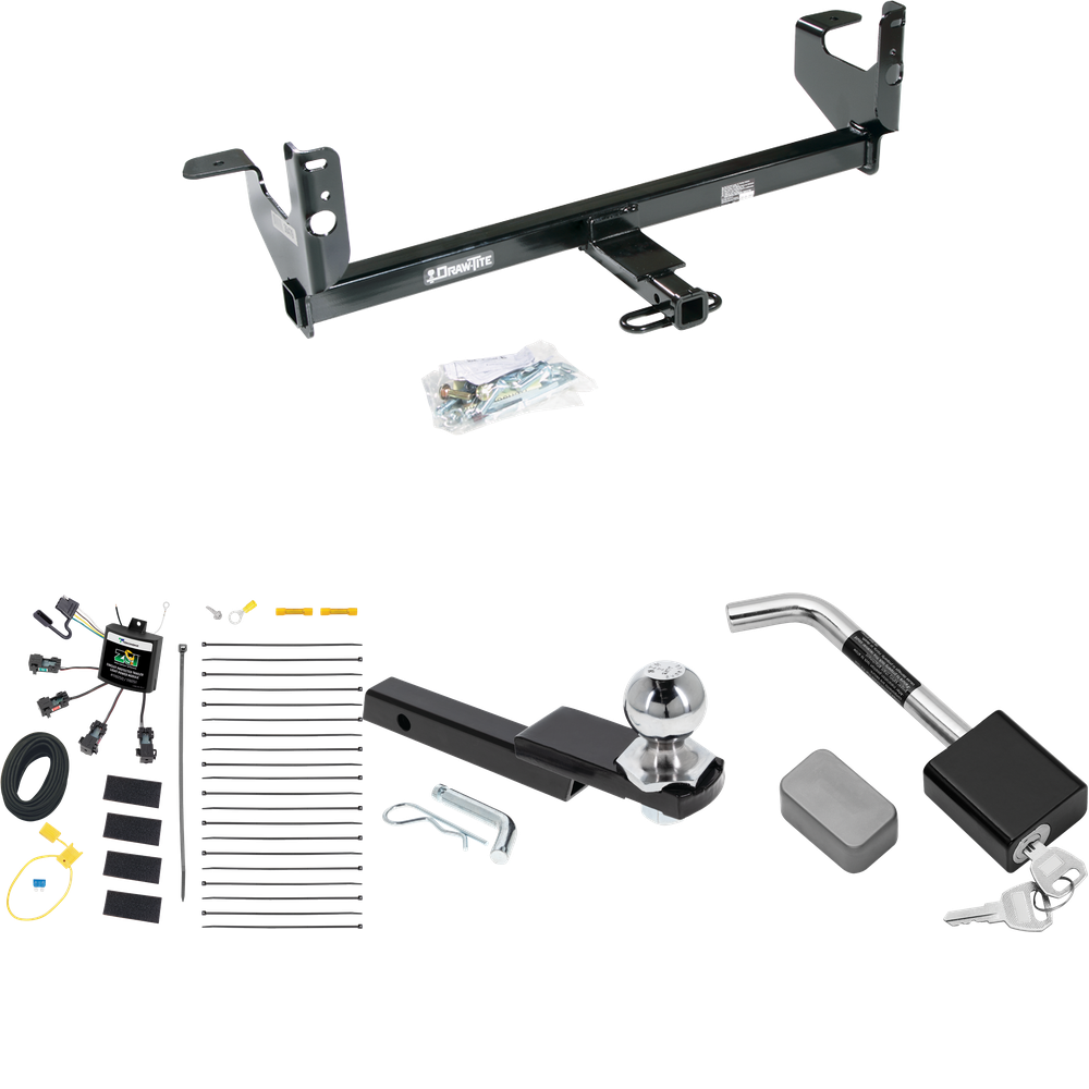 Fits 2008-2012 Chevrolet Malibu LTZ Trailer Hitch Tow PKG w/ 4-Flat Zero Contact "No Splice" Wiring Harness + Interlock Starter Kit w/ 2" Ball 1-1/4" Drop 3/4" Rise + Hitch Lock By Draw-Tite