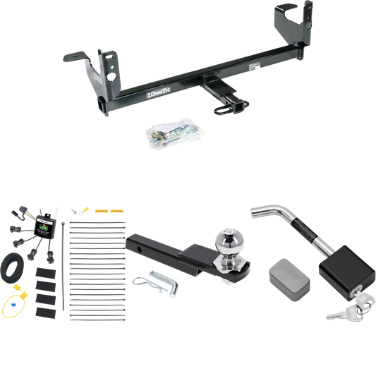 Fits 2008-2012 Chevrolet Malibu LTZ Trailer Hitch Tow PKG w/ 4-Flat Zero Contact "No Splice" Wiring Harness + Interlock Starter Kit w/ 2" Ball 1-1/4" Drop 3/4" Rise + Hitch Lock By Draw-Tite