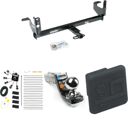 Fits 2008-2012 Chevrolet Malibu LTZ Trailer Hitch Tow PKG w/ 4-Flat Zero Contact "No Splice" Wiring Harness + Interlock Starter Kit w/ 2" Ball 2-1/2" Drop 2" Rise + Hitch Cover By Draw-Tite