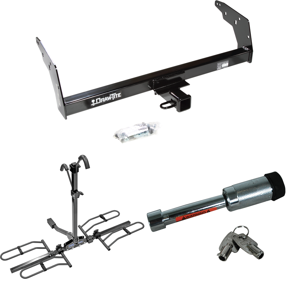 Fits 1998-2000 Isuzu Hombre Trailer Hitch Tow PKG w/ 2 Bike Plaform Style Carrier Rack + Hitch Lock (For w/Step Bumper Models) By Draw-Tite