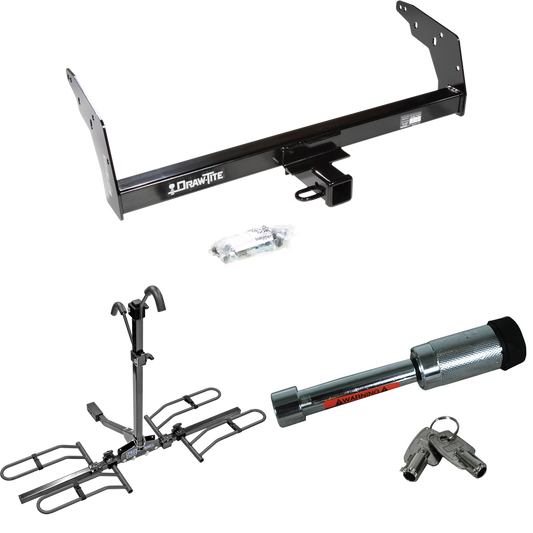 Fits 1998-2000 Isuzu Hombre Trailer Hitch Tow PKG w/ 2 Bike Plaform Style Carrier Rack + Hitch Lock (For w/Step Bumper Models) By Draw-Tite