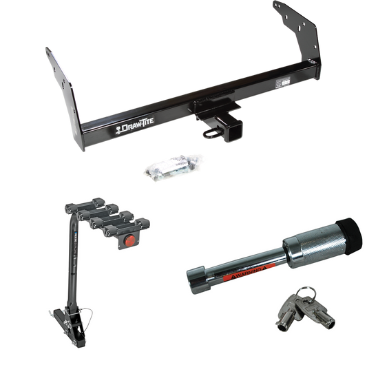 Fits 1996-1997 Chevrolet S10 Trailer Hitch Tow PKG w/ 4 Bike Carrier Rack + Hitch Lock (For w/Sportside Bed & Non-Towing Bumper Models) By Draw-Tite