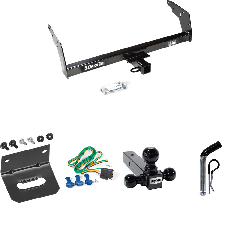 Fits 1996-1997 GMC Sonoma Trailer Hitch Tow PKG w/ 4-Flat Wiring Harness + Triple Ball Ball Mount 1-7/8" & 2" & 2-5/16" Trailer Balls + Pin/Clip + Wiring Bracket (For w/Sportside Bed & Non-Towing Bumper Models) By Draw-Tite