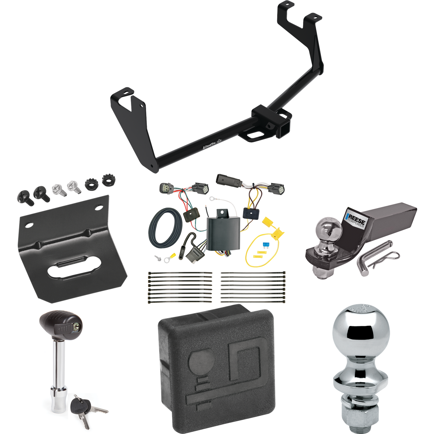 Fits 2017-2022 Chevrolet Trax Trailer Hitch Tow PKG w/ 4-Flat Wiring + Starter Kit Ball Mount w/ 2" Drop & 2" Ball + 1-7/8" Ball + Wiring Bracket + Hitch Lock + Hitch Cover (Excludes: LS Models) By Draw-Tite