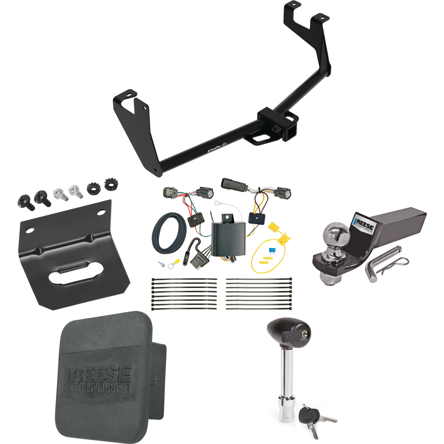 Fits 2017-2022 Chevrolet Trax Trailer Hitch Tow PKG w/ 4-Flat Wiring + Starter Kit Ball Mount w/ 2" Drop & 2" Ball + 1-7/8" Ball + Wiring Bracket + Hitch Lock + Hitch Cover (Excludes: LS Models) By Reese Towpower