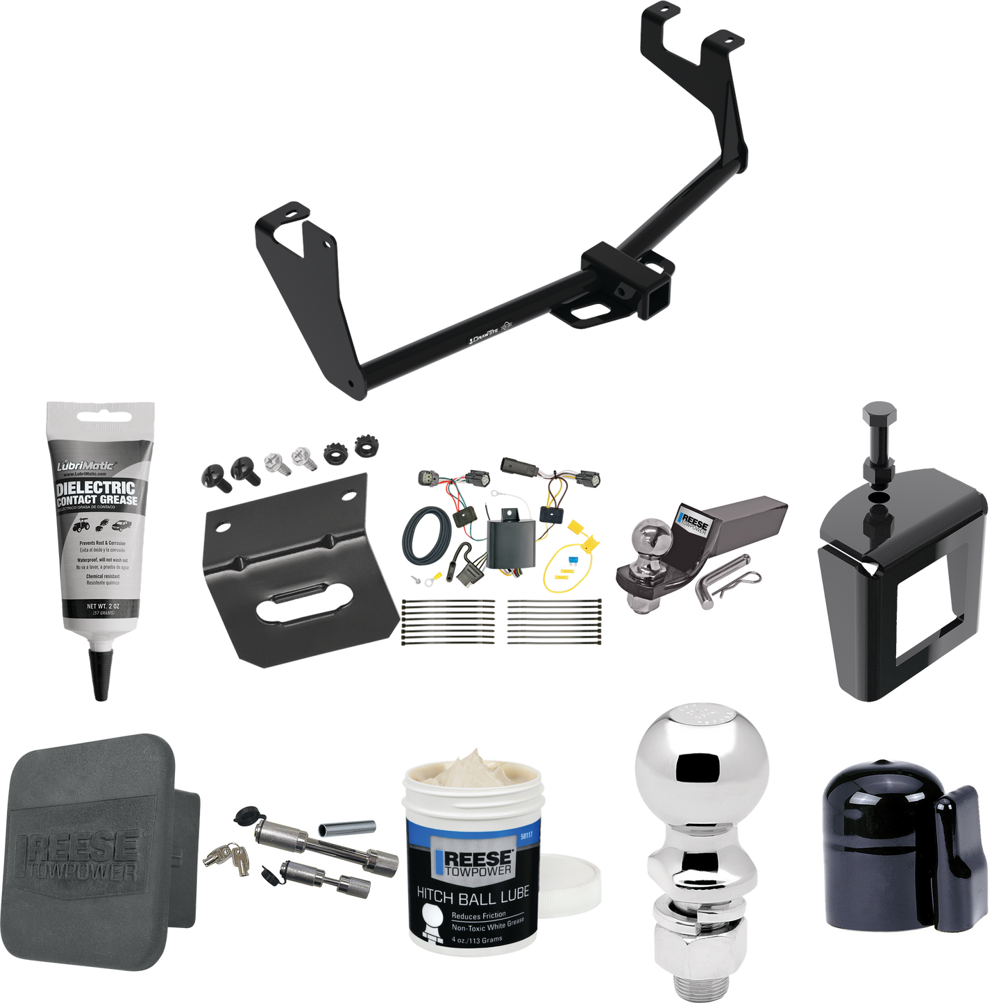 Fits 2017-2022 Chevrolet Trax Trailer Hitch Tow PKG w/ 4-Flat Wiring + Starter Kit Ball Mount w/ 2" Drop & 2" Ball + 2-5/16" Ball + Wiring Bracket + Dual Hitch & Coupler Locks + Hitch Cover + Wiring Tester + Ball Lube +Electric Grease + Ball Wrench +