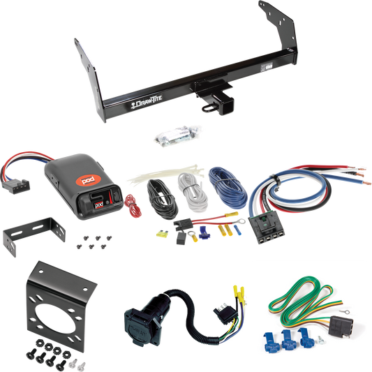 Fits 1996-1997 Chevrolet S10 Trailer Hitch Tow PKG w/ Pro Series POD Brake Control + Generic BC Wiring Adapter + 7-Way RV Wiring (For w/Sportside Bed & Non-Towing Bumper Models) By Draw-Tite