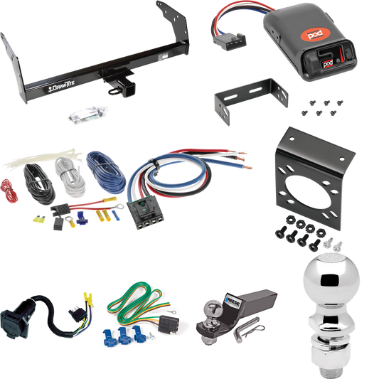 Fits 1996-1997 Chevrolet S10 Trailer Hitch Tow PKG w/ Pro Series POD Brake Control + Generic BC Wiring Adapter + 7-Way RV Wiring + 2" & 2-5/16" Ball & Drop Mount (For w/Sportside Bed & Non-Towing Bumper Models) By Draw-Tite