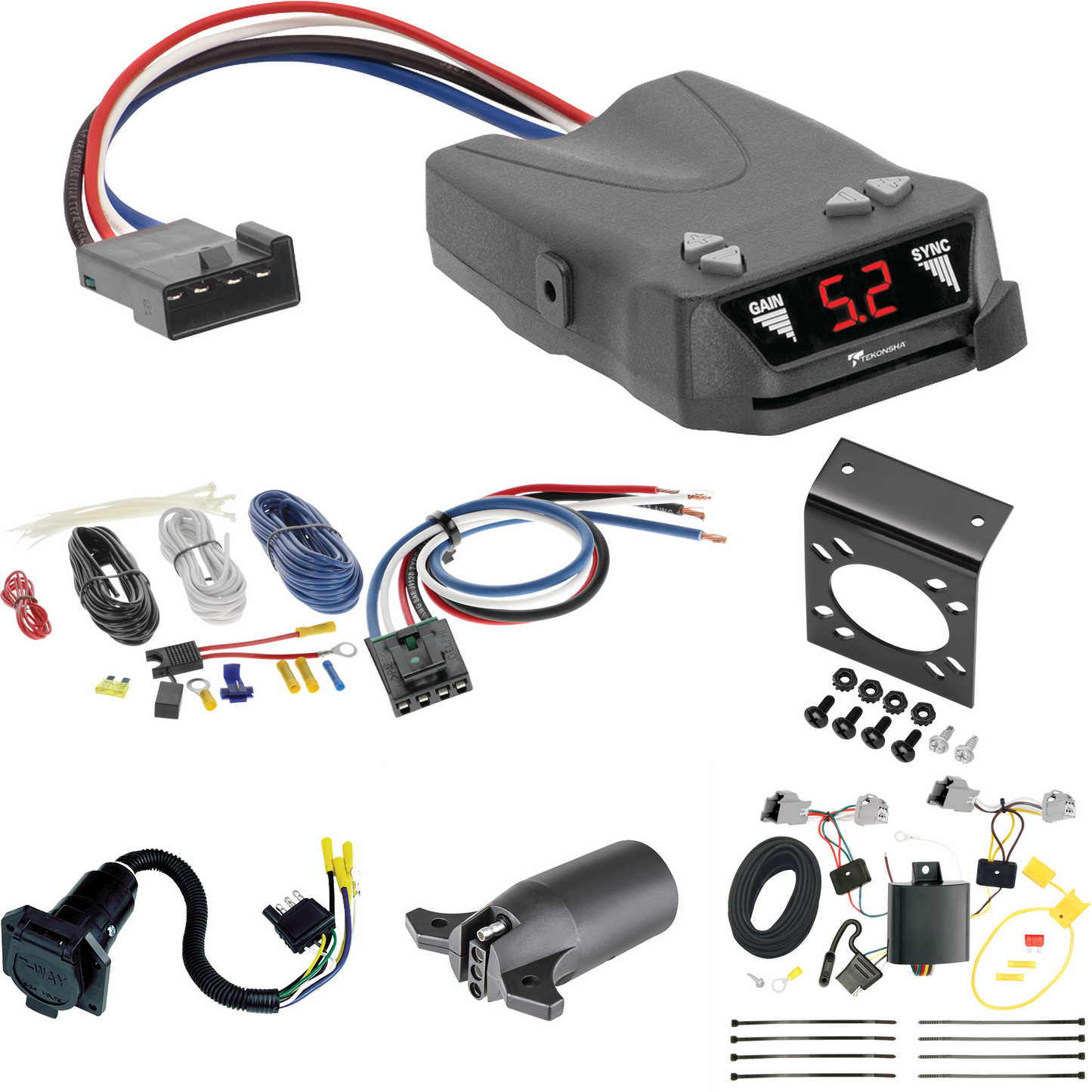 Se adapta al cableado de 7 vías para vehículos recreativos Ford Taurus 2010-2019 + control de frenos Tekonsha Brakeman IV + adaptador de cableado BC genérico + adaptador de 7 a 4 vías (para modelos sedán) de Tekonsha