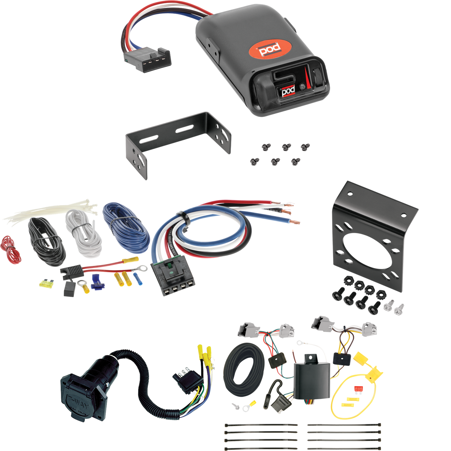 Fits 2010-2019 Ford Taurus 7-Way RV Wiring + Pro Series POD Brake Control + Generic BC Wiring Adapter (For Sedan Models) By Tekonsha