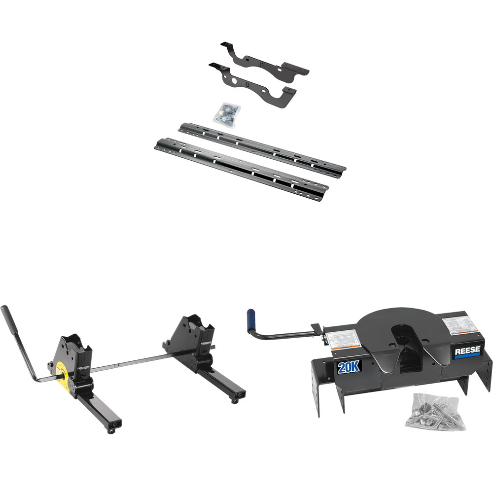 Fits 2017-2023 Ford F-250 Super Duty Custom Industry Standard Above Bed Rail Kit + 20K Fifth Wheel + Square Slider (For 6-1/2' or Shorter Bed, Except Dual Rear Wheel or Cab & Chassis, w/o Factory Puck System Models) By Reese