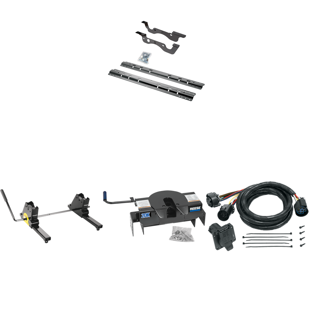 Fits 2017-2023 Ford F-350 Super Duty Custom Industry Standard Above Bed Rail Kit + 20K Fifth Wheel + Square Slider + In-Bed Wiring (For 6-1/2' or Shorter Bed, Except Dual Rear Wheel or Cab & Chassis, w/o Factory Puck System Models) By Reese