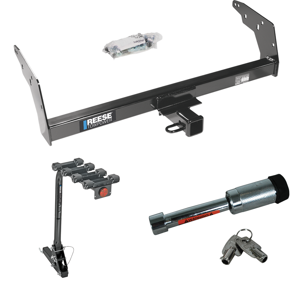 Fits 1998-2004 Chevrolet S10 Trailer Hitch Tow PKG w/ 4 Bike Carrier Rack + Hitch Lock By Reese Towpower