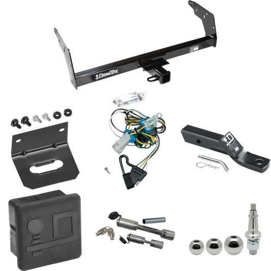 Fits 1998-2000 Isuzu Hombre Trailer Hitch Tow PKG w/ 4-Flat Wiring + Ball Mount w/ 2" Drop + Interchangeable Ball 1-7/8" & 2" & 2-5/16" + Wiring Bracket + Dual Hitch & Coupler Locks + Hitch Cover (For w/Step Bumper Models) By Draw-Tite