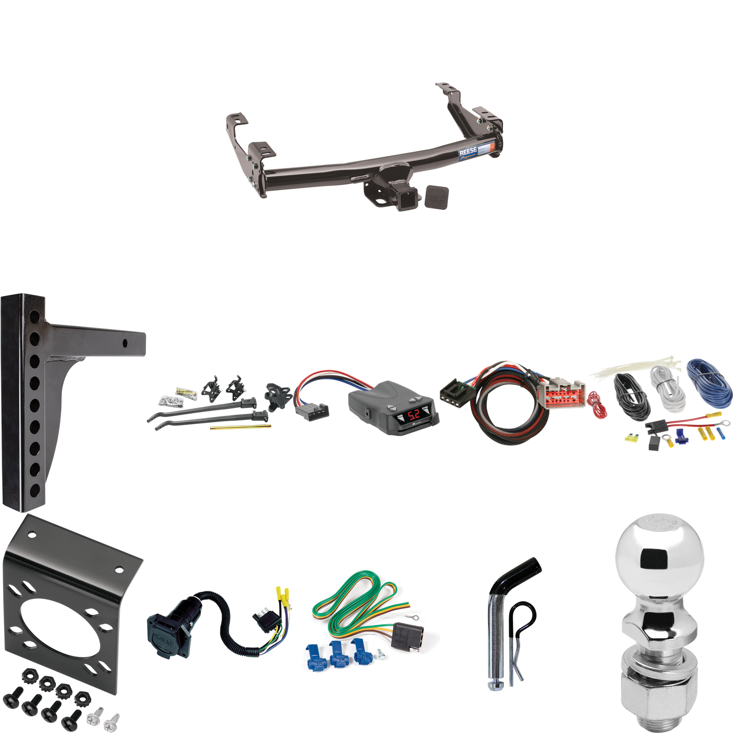 Fits 1999-2004 Ford F-350 Super Duty Trailer Hitch Tow PKG w/ 12K Trunnion Bar Weight Distribution Hitch + Pin/Clip + 2-5/16" Ball + Tekonsha Brakeman IV Brake Control + Plug & Play BC Adapter + 7-Way RV Wiring (Excludes: Cab & Chassis Models) By Ree