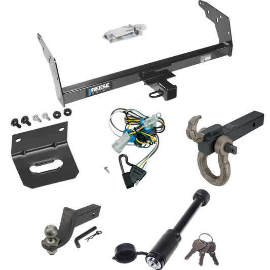 Fits 1998-2004 Chevrolet S10 Trailer Hitch Tow PKG w/ 4-Flat Wiring + Interlock Tactical Starter Kit w/ 3-1/4" Drop & 2" Ball + Tactical Hook & Shackle Mount + Tactical Dogbone Lock + Wiring Bracket By Reese Towpower