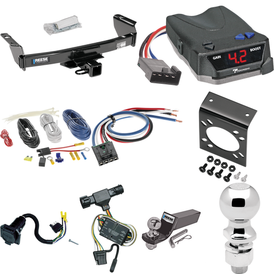 Fits 1993-1999 Ford Ranger Trailer Hitch Tow PKG w/ Tekonsha BRAKE-EVN Brake Control + Generic BC Wiring Adapter + 7-Way RV Wiring + 2" & 2-5/16" Ball & Drop Mount By Reese Towpower