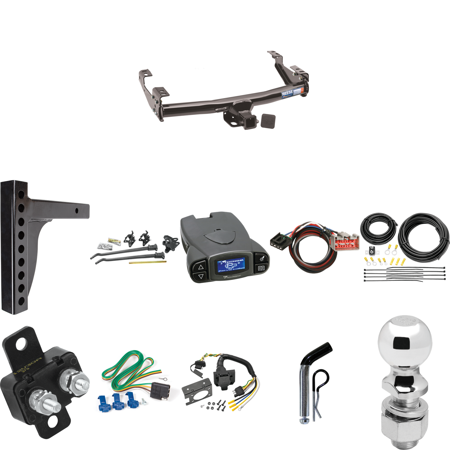 Fits 1999-2004 Ford F-350 Super Duty Trailer Hitch Tow PKG w/ 12K Trunnion Bar Weight Distribution Hitch + Pin/Clip + 2-5/16" Ball + Tekonsha Prodigy P3 Brake Control + Plug & Play BC Adapter + 7-Way RV Wiring (Excludes: Cab & Chassis Models) By Rees