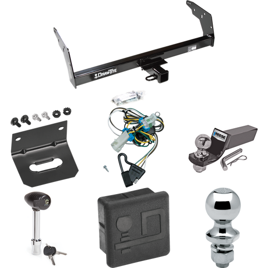 Fits 1998-2000 Isuzu Hombre Trailer Hitch Tow PKG w/ 4-Flat Wiring + Starter Kit Ball Mount w/ 2" Drop & 2" Ball + 1-7/8" Ball + Wiring Bracket + Hitch Lock + Hitch Cover (For w/Step Bumper Models) By Draw-Tite